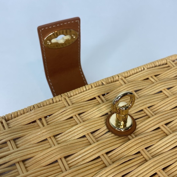 J. McLaughlin Wicker Straw & Leather Rectangle Box Handbag, Gold Hardware, NWOT - Picture 11 of 16